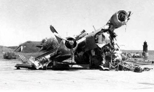 Destroyed aircraft at Cát Bi airport, Hải Phòng, March 1954.