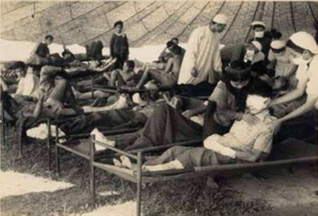 Medical personnel caring for captured wounded French soldiers